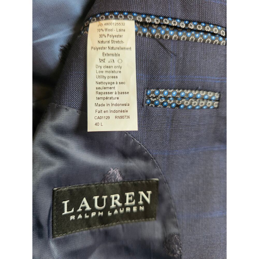 NWT 40L Lauren Ralph Lauren Blue Plaid UltraFlex Lattimore Suit Jacket $450 - Picture 8 of 8